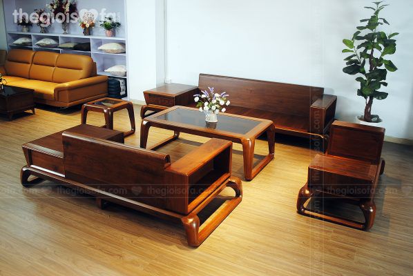 Ghế đôn sofa chất liệu gỗ hình chữ nhật đơn giản